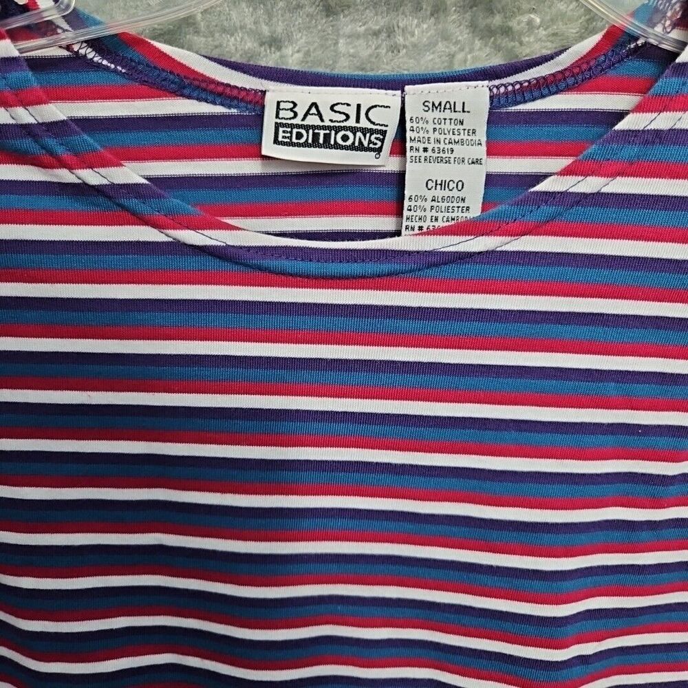 Basic Editions Women's Sz Small Stripe Top red blue white - Picture 3 of 8